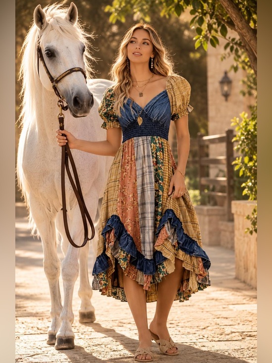 Dresses & Skirts - #192 Patchwork Multi Colored Denim Dress